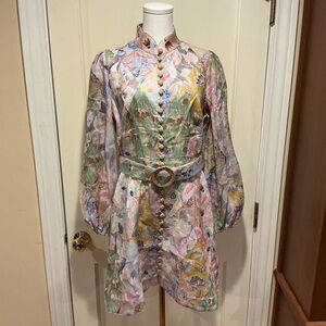 ❤️‍🔥CLEARANCE❤️‍🔥NWOT Zimmermann Floral Linen Mini Dress, Size AU 2 = M